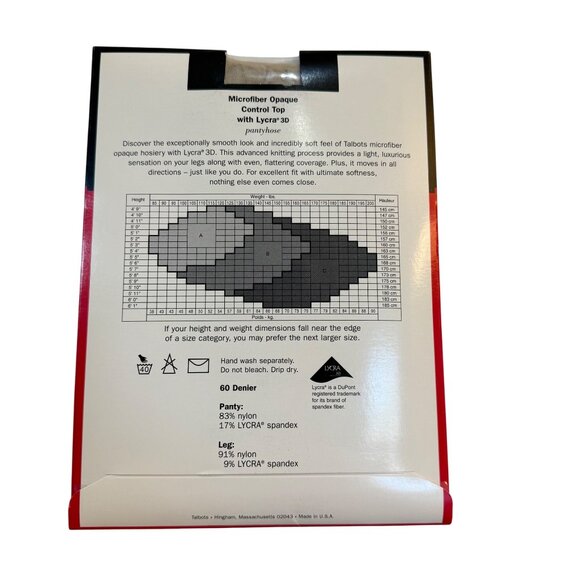 Talbots Microfiber Opaque Control Top Pantyhose Lycra 3D 60 Denier Sz A Seashell - Picture 2 of 10